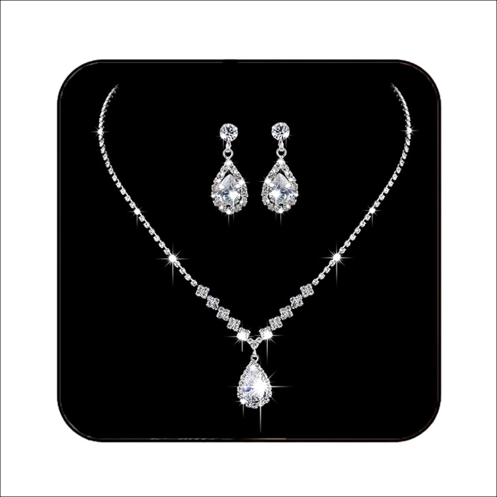 Silver Bridal Jewelry Set Rhinestone Choker Necklace Earrings Wedding